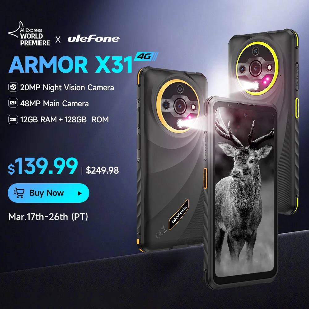 Ulefone Armor X31 4G Rugged Phone Android 14 Smartphone 6.56”12GB RAM 128GB ROM 48MP NFC Night Camera IR Blaster Global version - Price Value Store