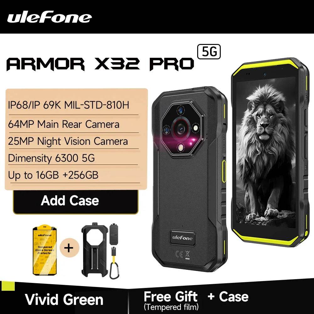 【2025 New】Ulefone Armor X32 Pro 5G Rugged Phone Smartphone Android 14 16GB RAM 256GB ROM 64MP Main Camera Dimensity 6300 NFC - Price Value Store