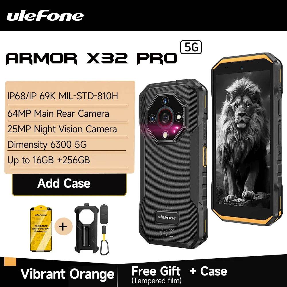 【2025 New】Ulefone Armor X32 Pro 5G Rugged Phone Smartphone Android 14 16GB RAM 256GB ROM 64MP Main Camera Dimensity 6300 NFC - Price Value Store