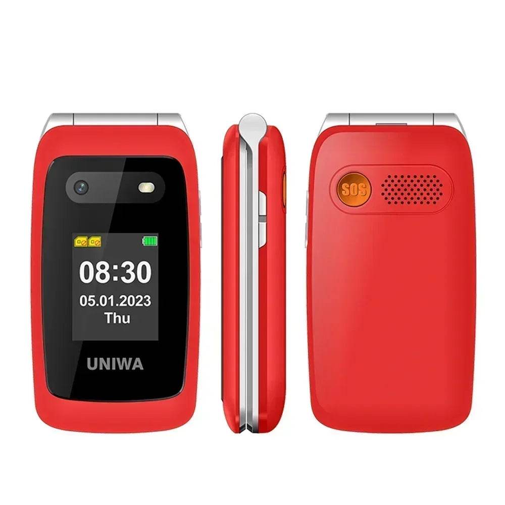 UNIWA V202T 4G Feature Phone Speed Dial Flip Cellphone 1450mAh SOS Big Button Loud Sound for Elderly Russian Keyboard Mobile - Price Value Store