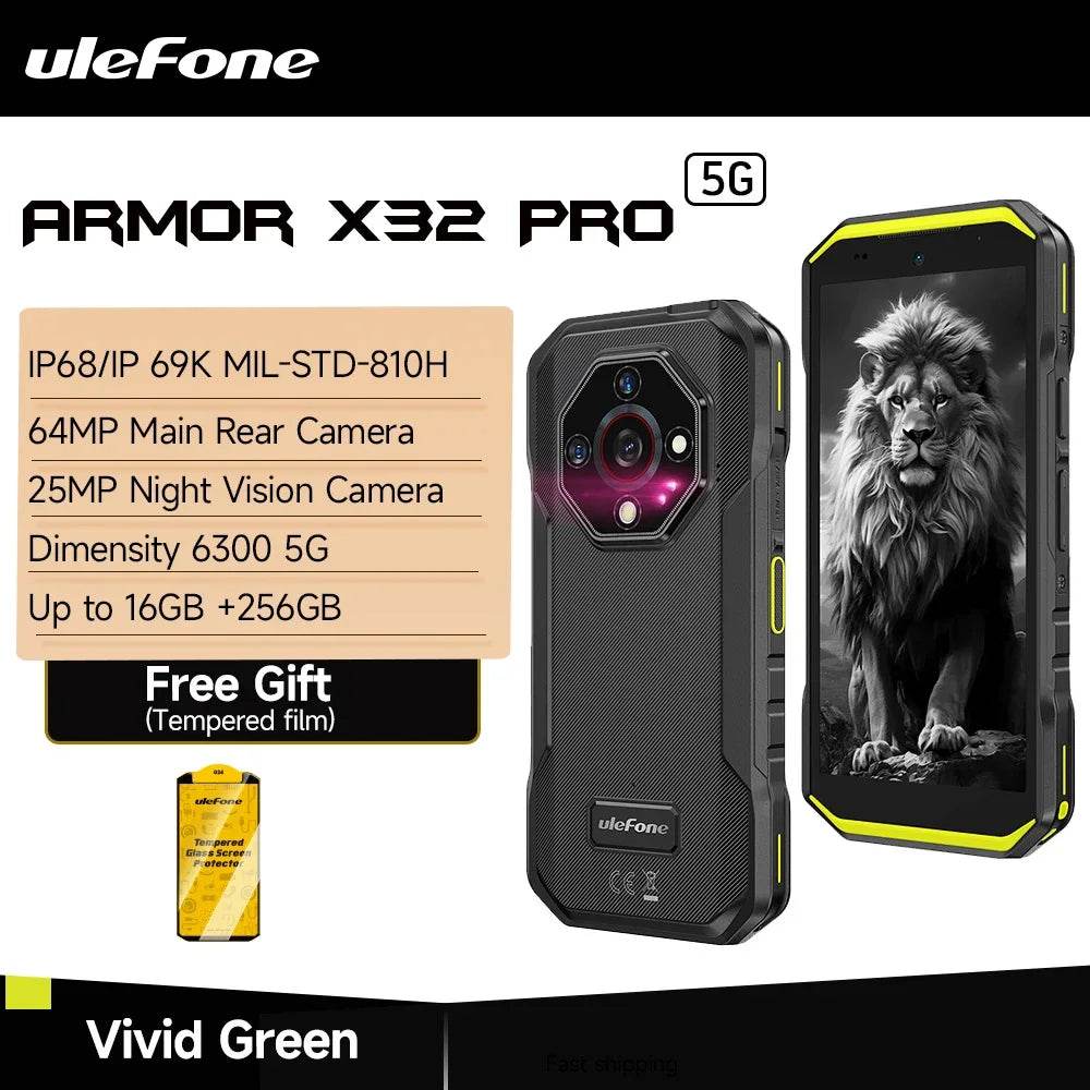 【2025 New】Ulefone Armor X32 Pro 5G Rugged Phone Smartphone Android 14 16GB RAM 256GB ROM 64MP Main Camera Dimensity 6300 NFC - Price Value Store