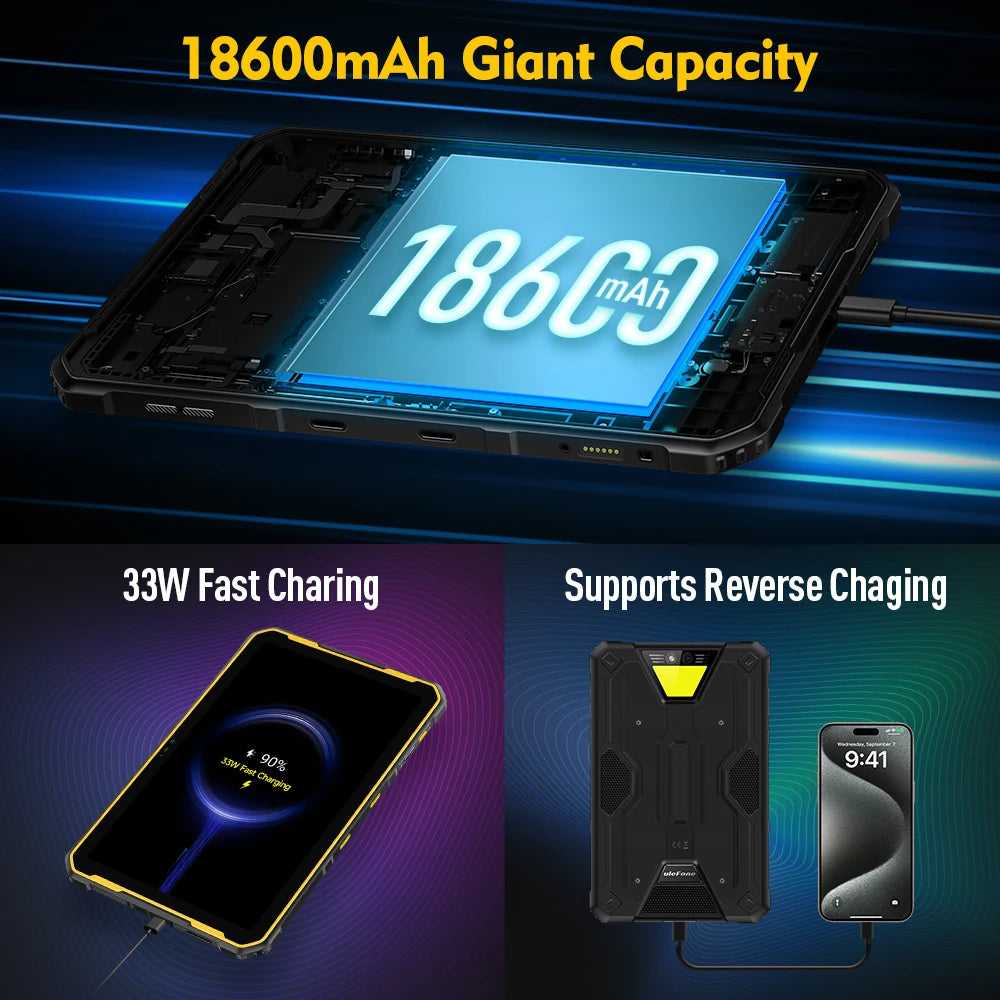Ulefone Armor Pad 2 Rugged Tablet , 11" 2K , 18600 mAh ,IP68/IP69K Android 13 NFC GPS 4G Tablet Up to 16GB RAM 256GB ROM