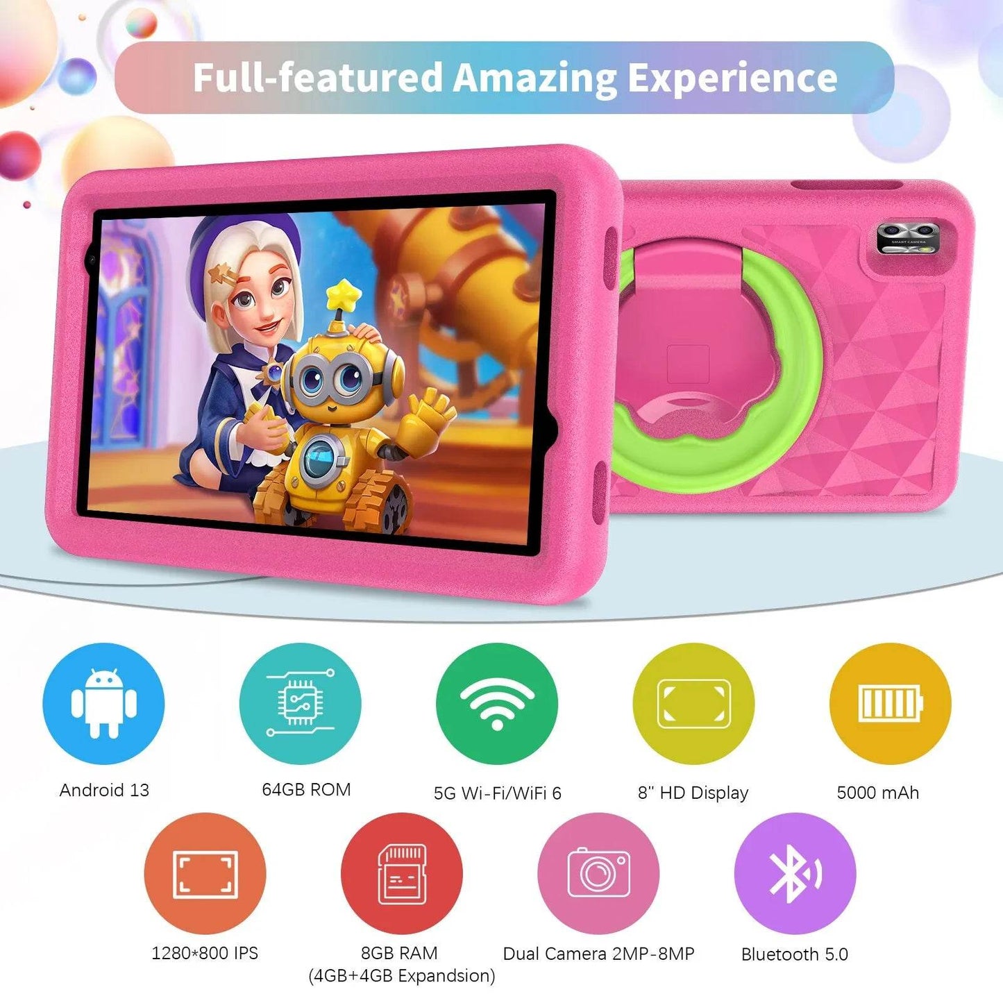 VASOUN Kids Tablet 8 Inch, Android 13 Quad Core, 8GB(4+4expand)RAM+64GB ROM, 5000mAh, Dual Camera, WiFi, Parental Control - Price Value Store