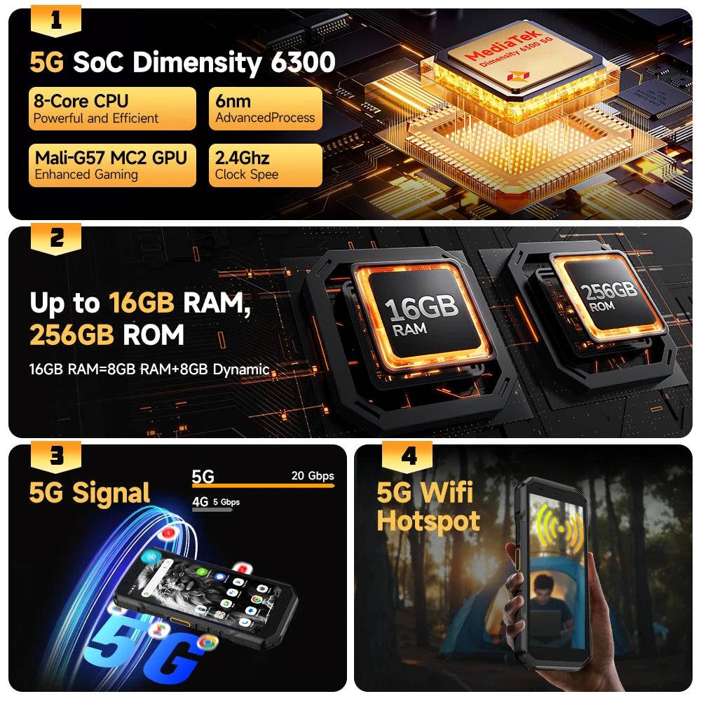 【2025 New】Ulefone Armor X32 Pro 5G Rugged Phone Smartphone Android 14 16GB RAM 256GB ROM 64MP Main Camera Dimensity 6300 NFC - Price Value Store