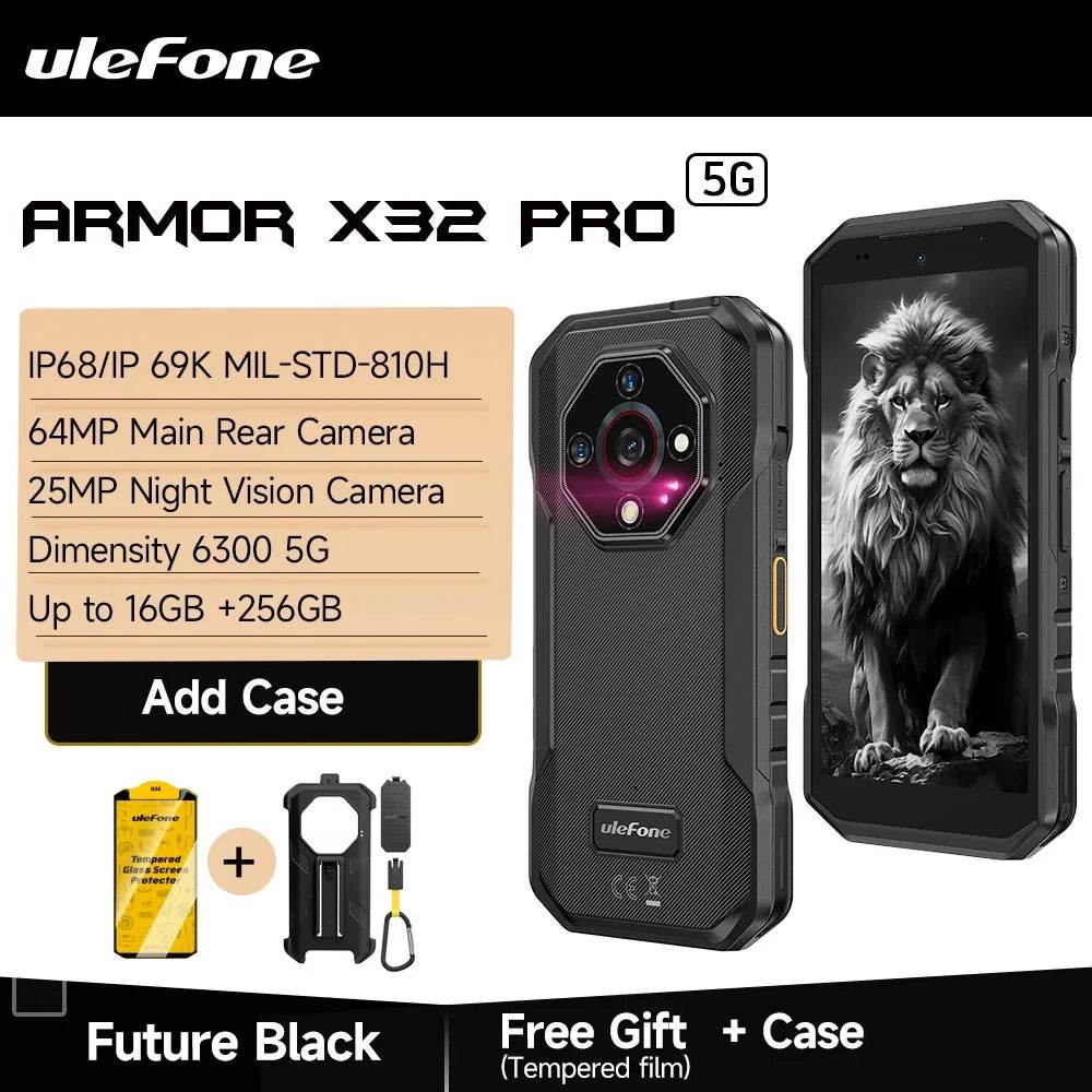 【2025 New】Ulefone Armor X32 Pro 5G Rugged Phone Smartphone Android 14 16GB RAM 256GB ROM 64MP Main Camera Dimensity 6300 NFC - Price Value Store