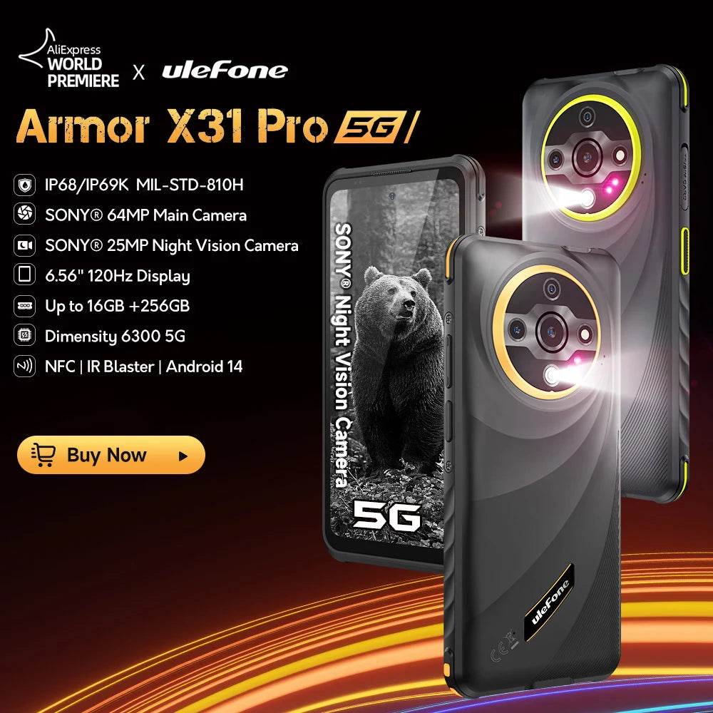 【World Premiere】Ulefone Armor X31 Pro 5G Rugged Phone Android 14 Smartphone 6.56”16GB + 256GB Night Camera 64MP 6050mAh NFC - Price Value Store