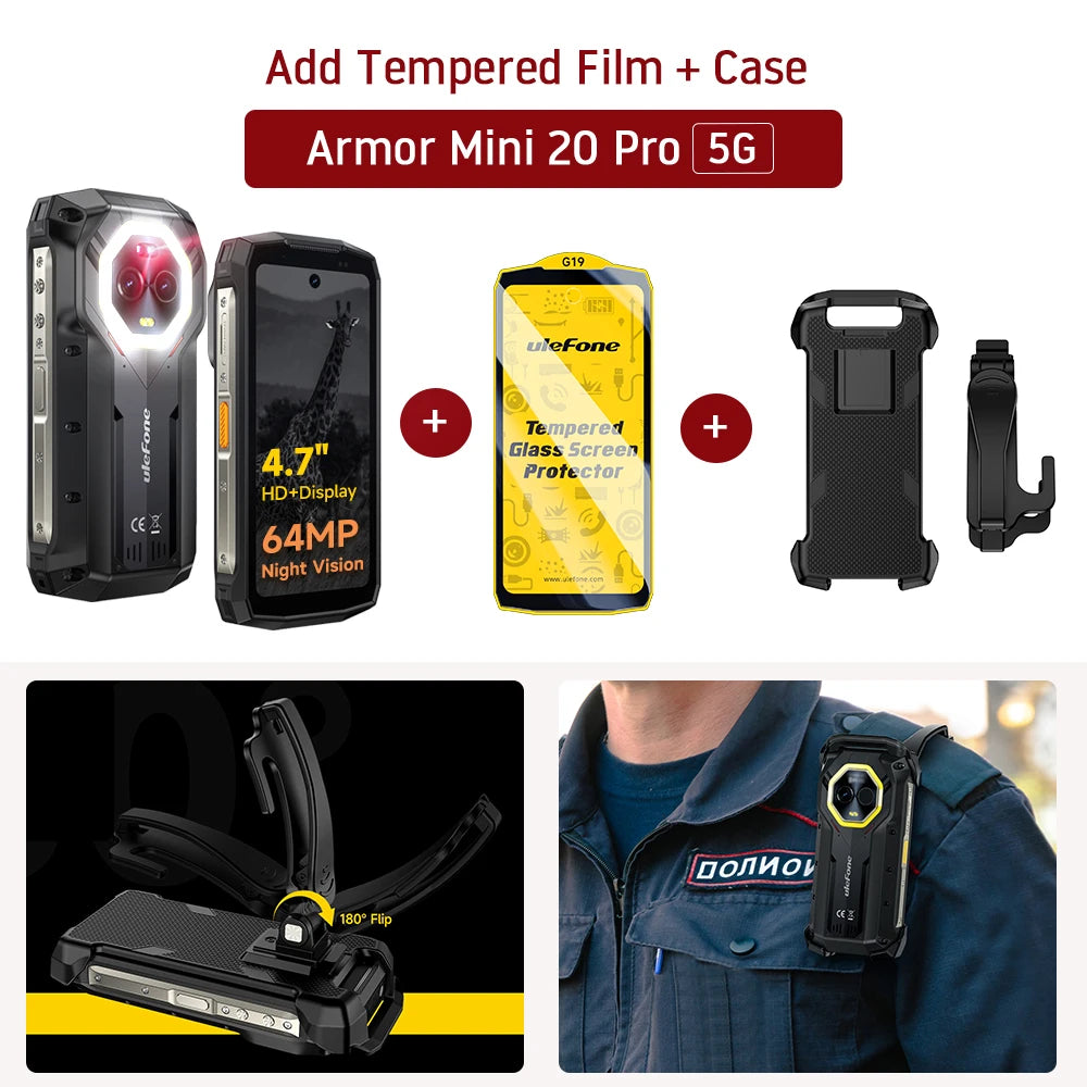 Ulefone Armor Mini 20 Pro 5G 4.7" Rugged Phone 64MP Night Camera Android 14 Smartphone 6200mAh 16GB+256GB Mobile phone LED