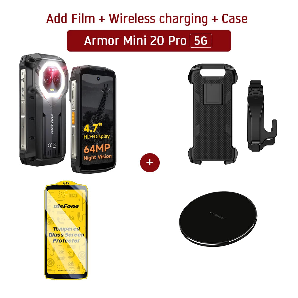 Ulefone Armor Mini 20 Pro 5G 4.7" Rugged Phone 64MP Night Camera Android 14 Smartphone 6200mAh 16GB+256GB Mobile phone LED