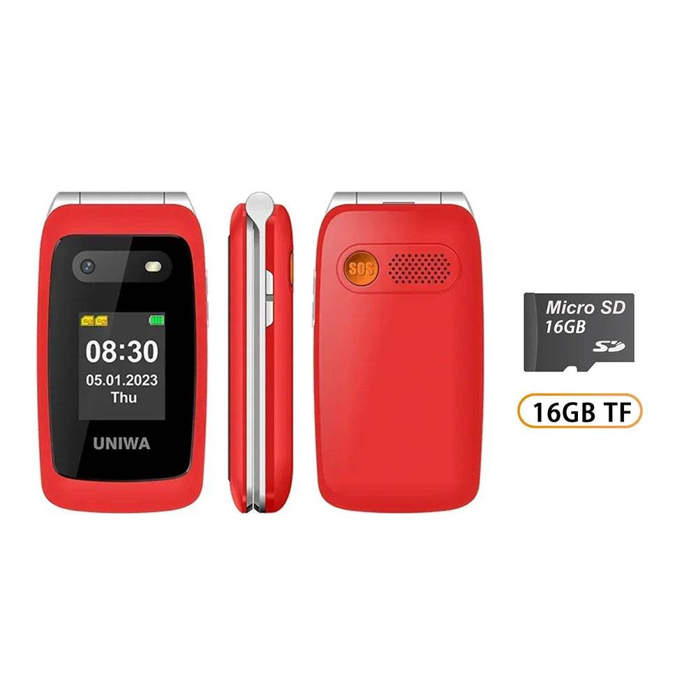 UNIWA V202T 4G Feature Phone Speed Dial Flip Cellphone 1450mAh SOS Big Button Loud Sound for Elderly Russian Keyboard Mobile - Price Value Store