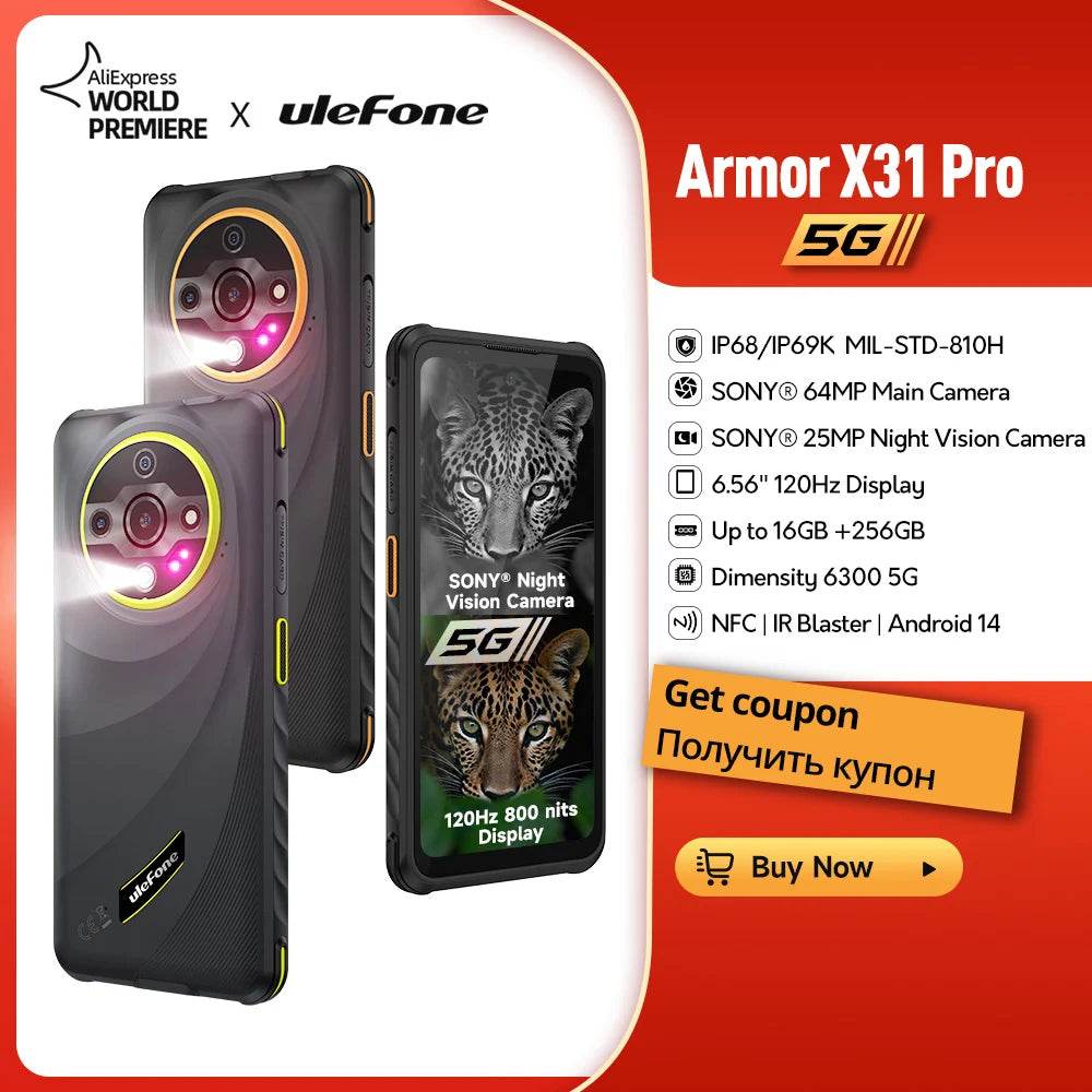 Ulefone Armor X31 Pro 5G Rugged Phone Android 14 Waterproof Smartphone 6.56”16GB RAM 256GB ROM Sony ® Night Camera 64MP NFC - Price Value Store