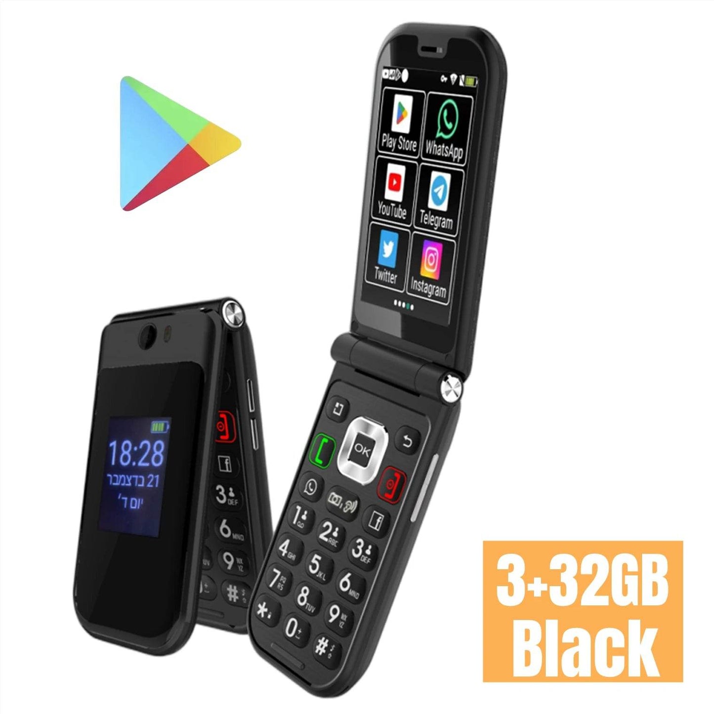 TIQ Q3 Flip Touch Screen Android 8 MTK6739 Google Play 2.8 Inch 3GB 32GB Mobile Phone - Price Value Store