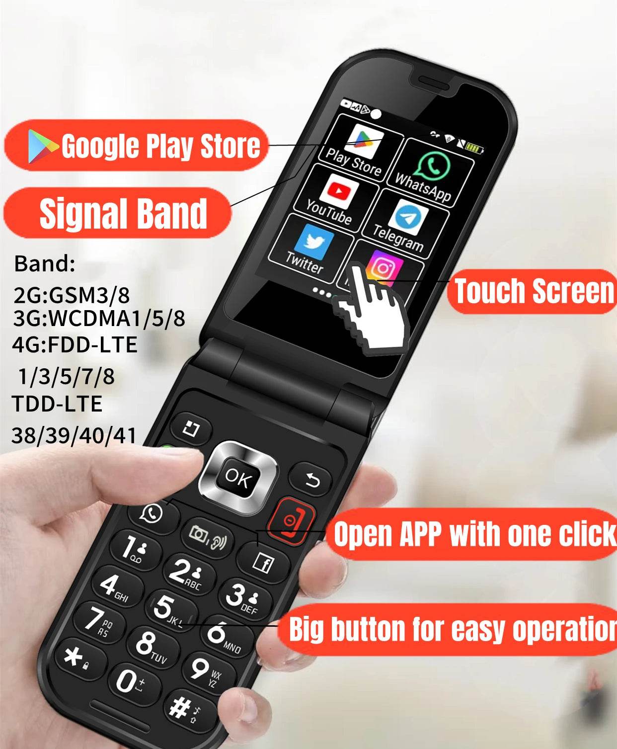 TIQ Q3 Flip Touch Screen Android 8 MTK6739 Google Play 2.8 Inch 3GB 32GB Mobile Phone - Price Value Store