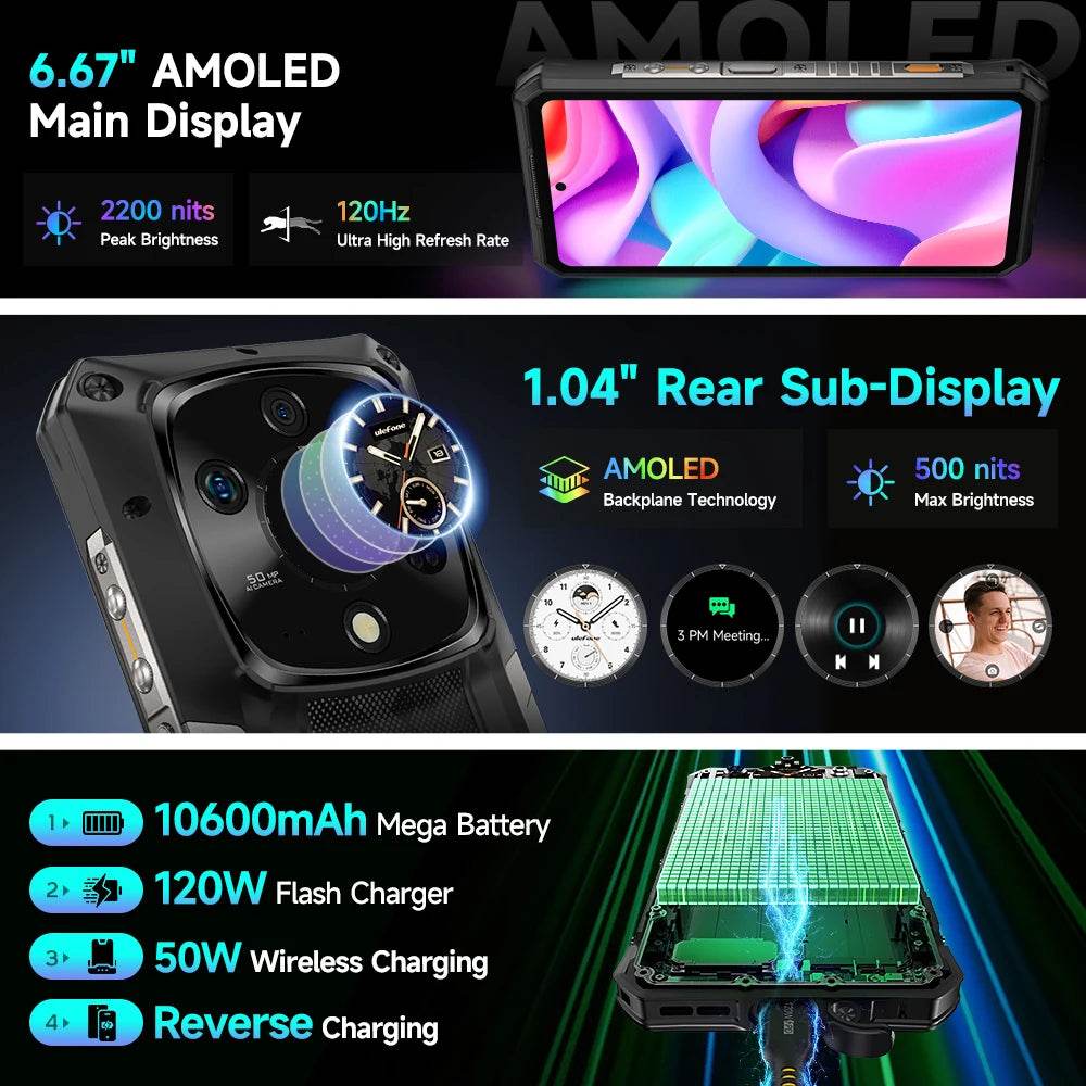 Ulefone Armor 28 Pro 5G AI Rugged Phone 512GB ROM Smartphone 120W MTK Dimensity 7300 10600mAh 6.67”AMOLED 64MP Mobile phone - Price Value Store