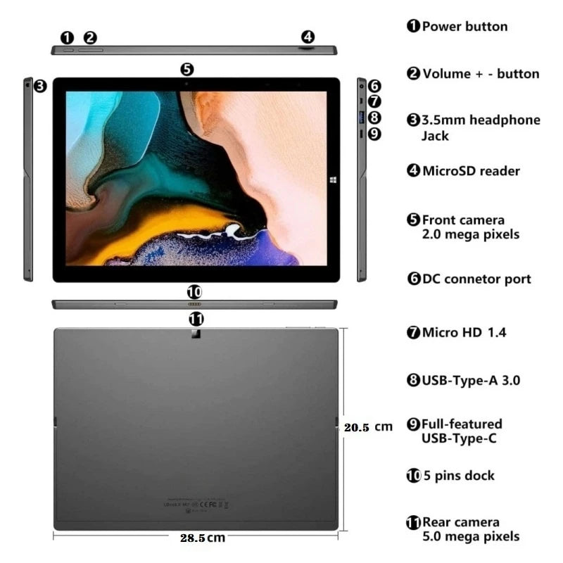Windows 10 PAD1162 11.6" Tablet Celeron N4120 8GB RAM 512GB ROM 1920 x 1080 IPS HDMI Type-C 2 x USB 3.0