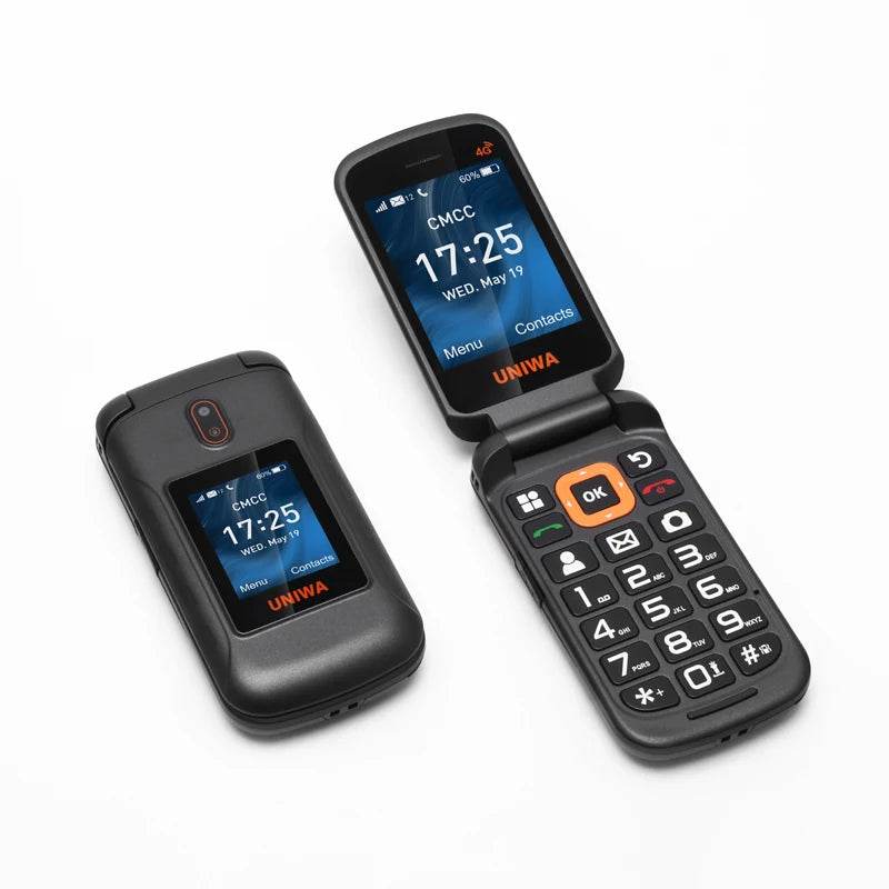 UNIWA V909T 4G Flip Phone Dual Screen Single Nano Cellphone Big Push-Button Mobile Phone for Elderly 2250mAh Russian Keyboard - Price Value Store