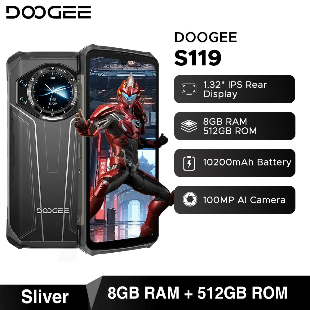 World Premiere DOOGEE S119 Rugged Phone 6.72" FHD+ IPS Screen 8GB 512GB 100MP AI Main Camera 10200mAh Battery 33W Android 14 NFC