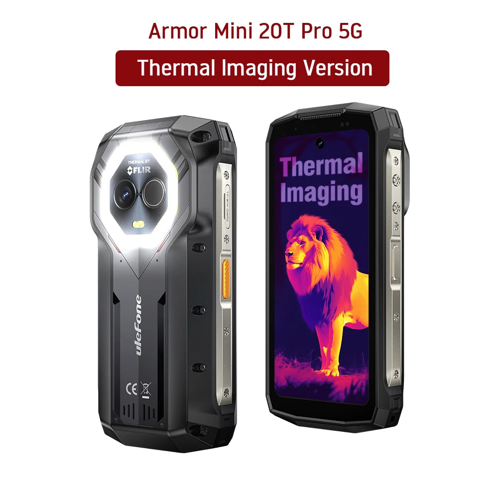 Ulefone Armor Mini 20T Pro 5G 4.7" Display Rugged Phone LED Light Android 14 Smartphone 6200mAh 16GB+256GB 33W Mobile Phone