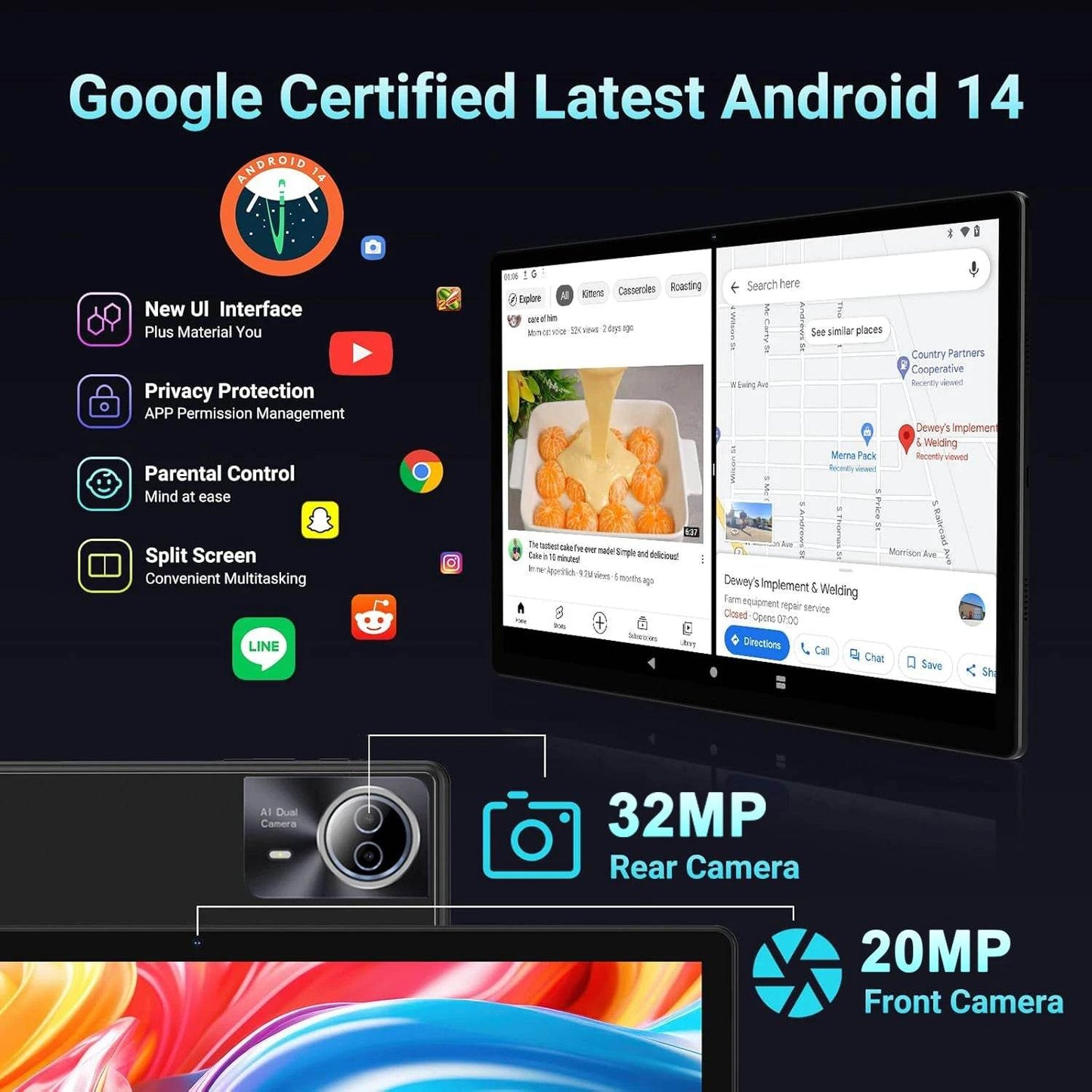 Latest Large Screen 14 Inch Tablet Pc Android 14 tablet 16+512GB Phone Call BT 5G WiFi Pad For Educational/Sheet music/Kitchen - Price Value Store