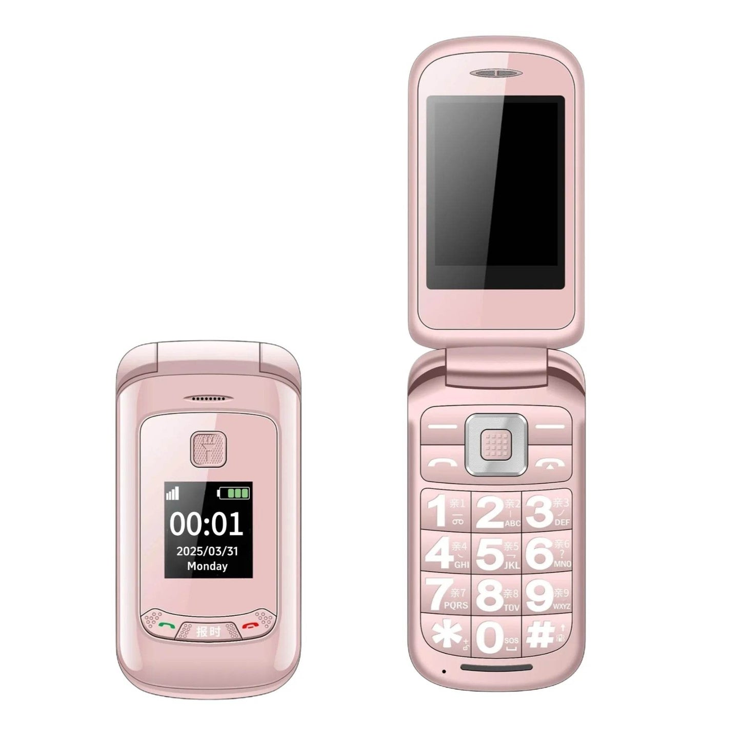 Stylish Ladies Flip Phone Dual Display Big Keypad Cheap Clamshell Mobile with SOS Button Qick Dial Loud Speaker Two Earpieces - Price Value Store