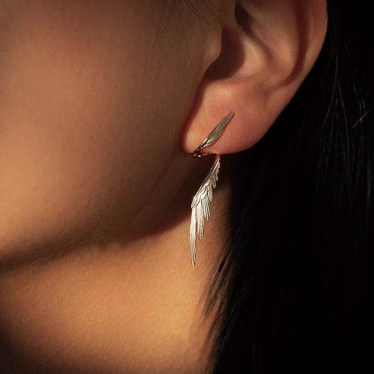 Wings Earrings Niche Design Simple Cold Style Retro High-end Fashion New Feather Earrings All-match Accessories - Price Value Store