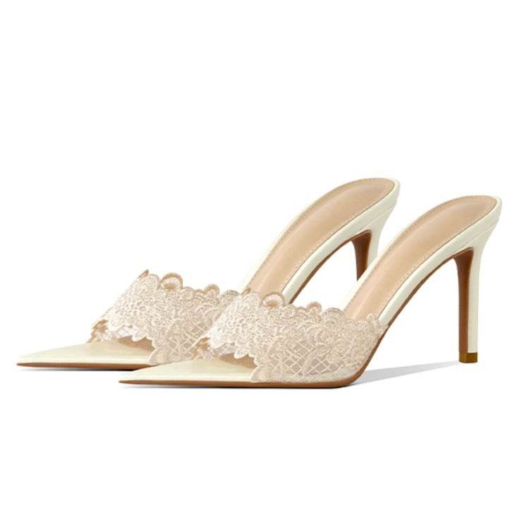 lace high heel slippers - Price Value Store
