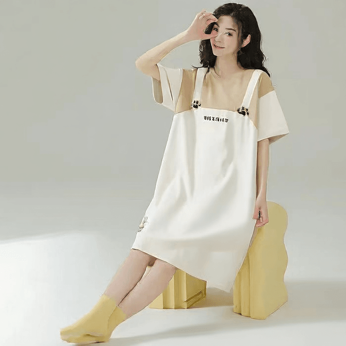 Women's Summer Milk Silk Nightgown, Cartoon Short Sleeve Sleep Dress, Plus Size Pajamas - Price Value Store
