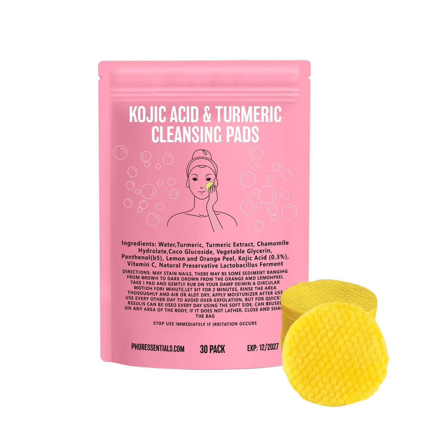 Kojic Acid Cleansing Pore Gentle Not Tight Daily Skin Care Moisturizing and Brightening Facial Turmeric Cleansing Pad - Price Value Store