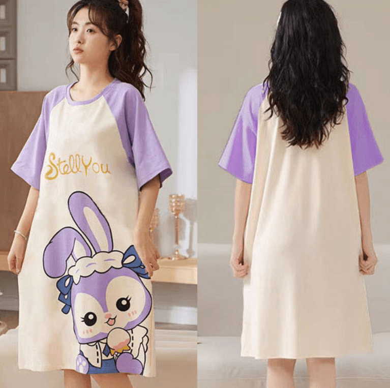 Women's Summer Milk Silk Nightgown, Cartoon Short Sleeve Sleep Dress, Plus Size Pajamas - Price Value Store