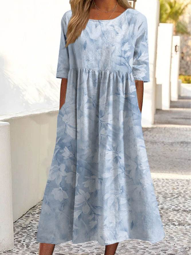 Women's Casual Short Sleeve Printed A-Line Dress with Pocket - Price Value Store