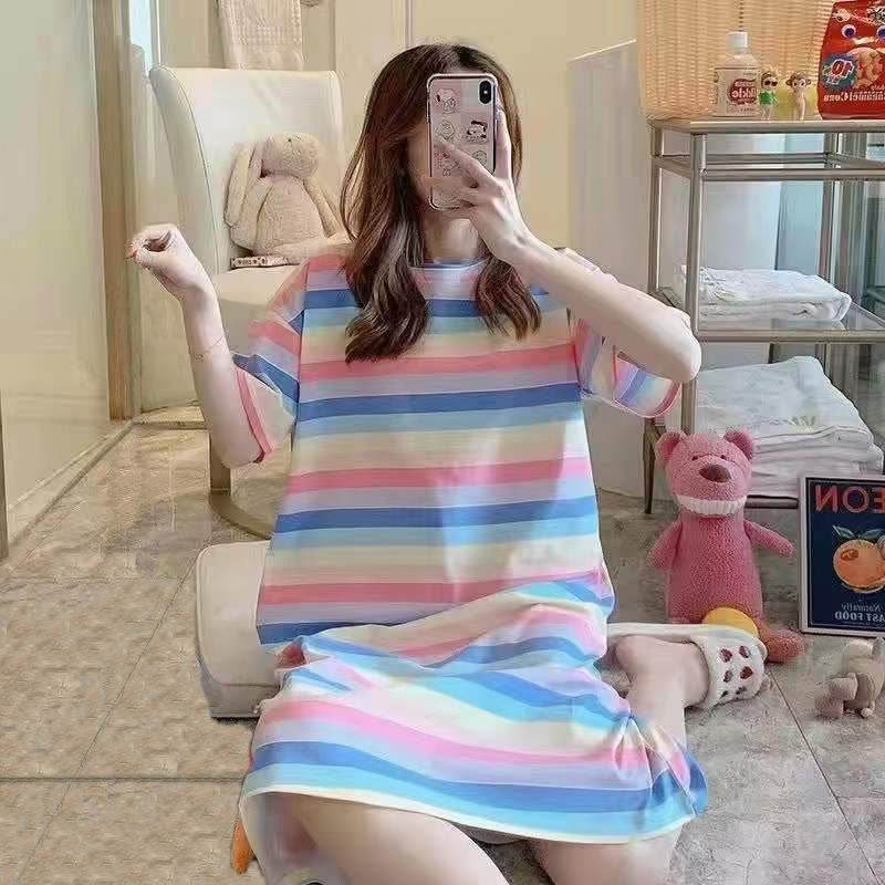 Women's Summer Cartoon Short Sleeve Pajama Dress - Loose Comfortable Home Wear - Price Value Store