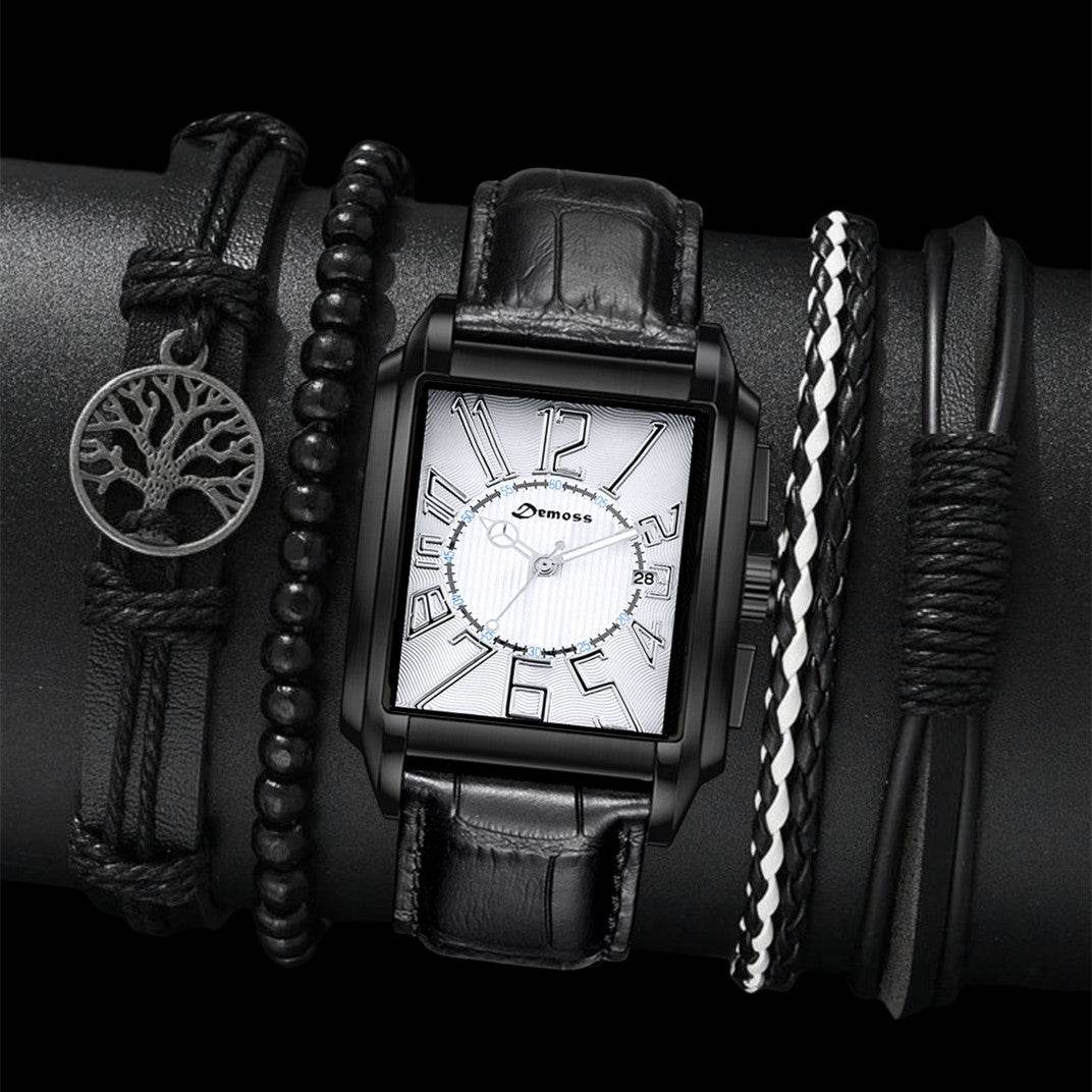 Fashion Men's Square Quartz Watch with Bracelet Set - Price Value Store