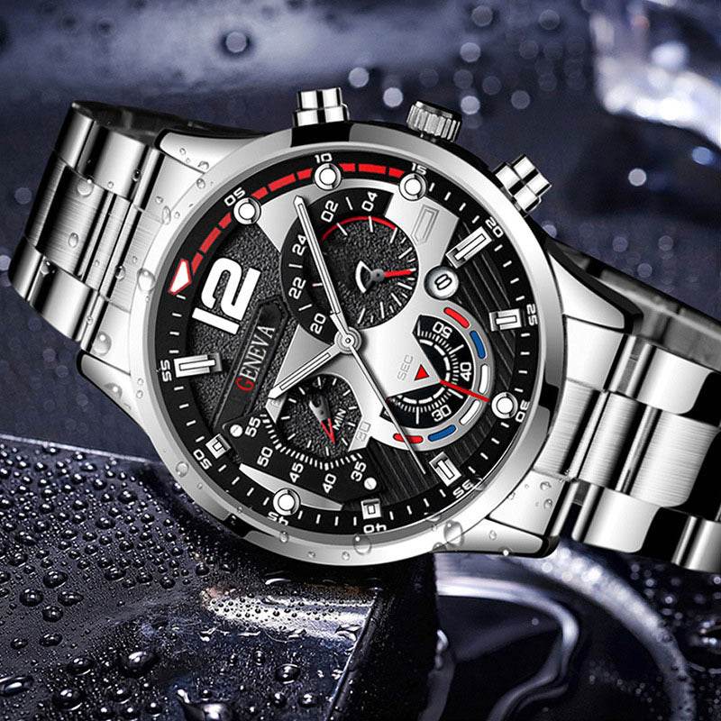 Men's Fashion Stainless Steel Band Quartz Watch with Calendar - Price Value Store