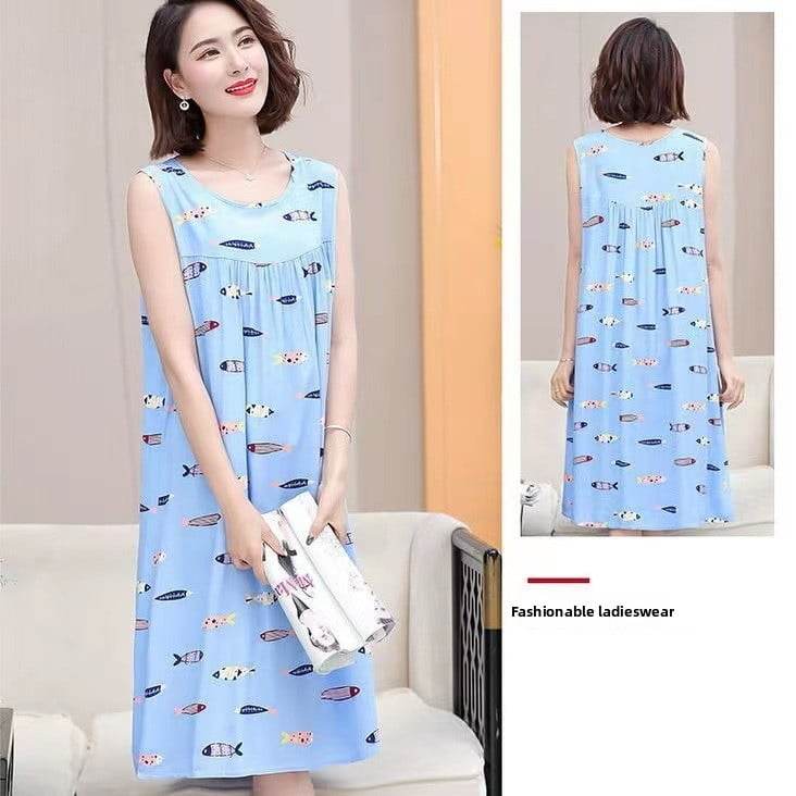 Women's Summer Sleeveless Cotton Silk Nightgown - Price Value Store