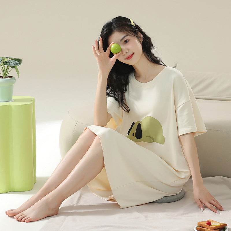 Women's Cotton Antibacterial Summer Nightgown, Cute Cartoon Sleepwear, Sizes M-4XL - Price Value Store