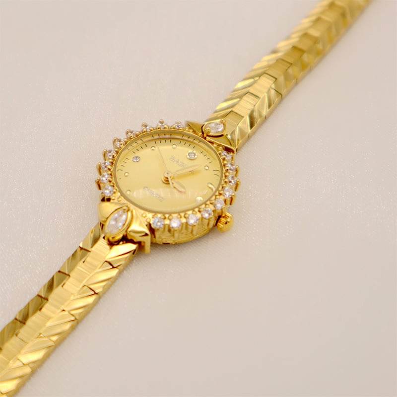 Diamond-encrusted relief bracelet, elegant quartz small gold watch - Price Value Store