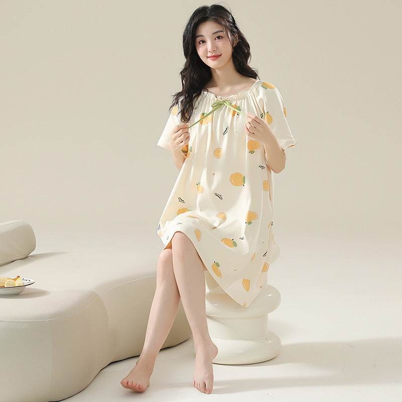 Women's Cotton Antibacterial Summer Nightgown, Cute Cartoon Sleepwear, Sizes M-4XL - Price Value Store