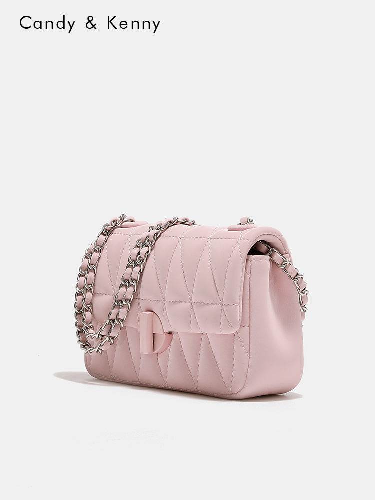 Pink checkered chain crossbody bag - Price Value Store