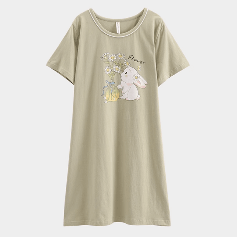 Women's Summer pure cotton Thin cute Short-Sleeved Pajamas Home Wear Girls Summer sexy Dress - Price Value Store