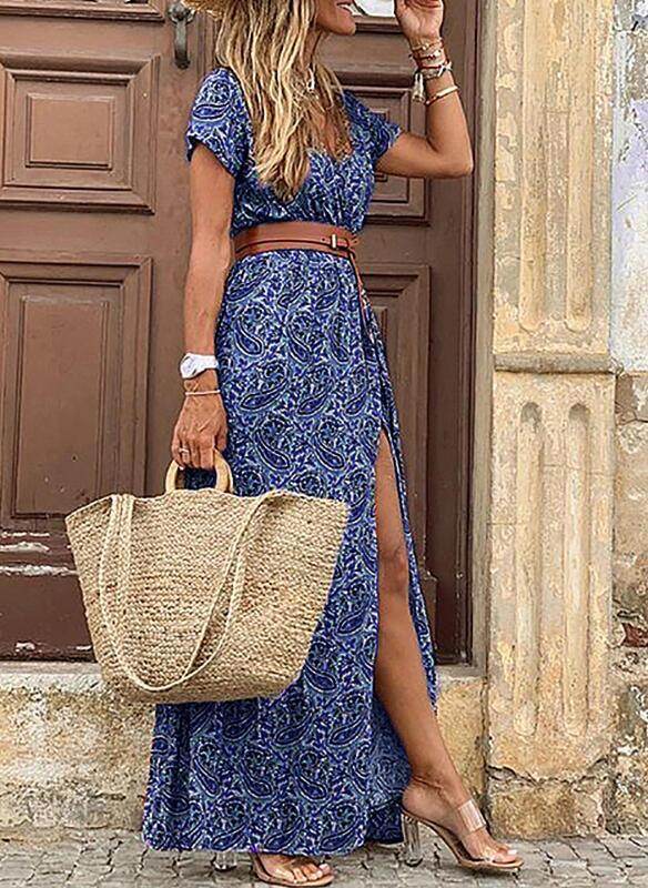 Bohemian Floral Print V-Neck Long Dress - Price Value Store