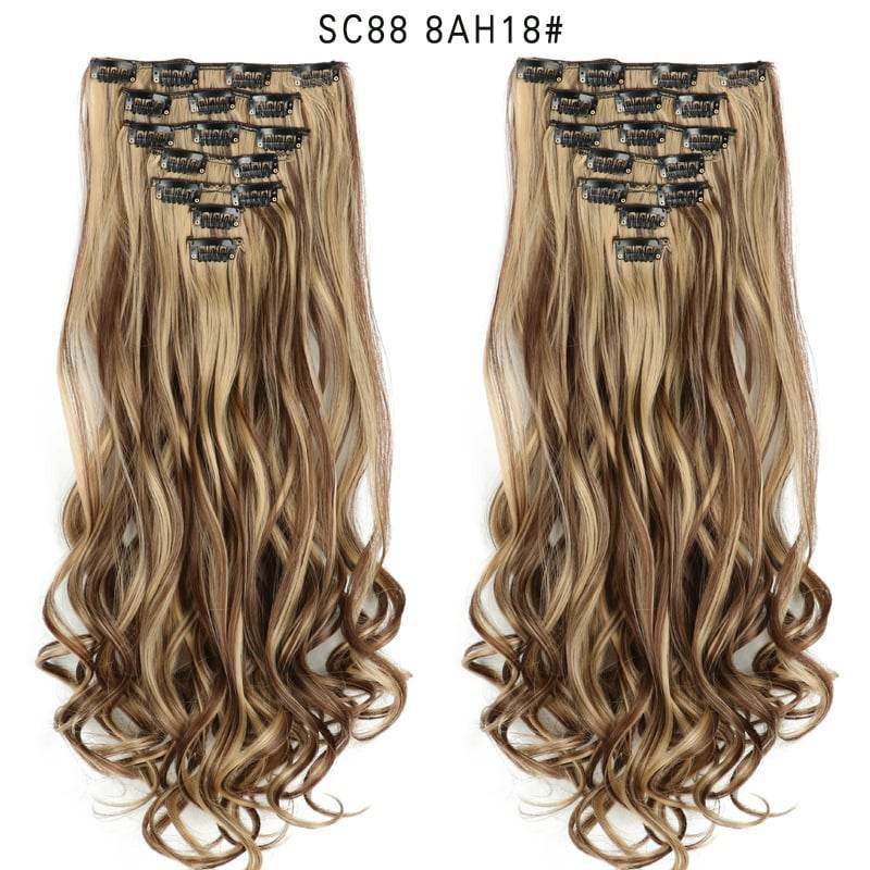 Seven Piece Wig Piece 16 Card Women Chemical Fibre High Temperature Silk Wig Long Curly Hair - Price Value Store