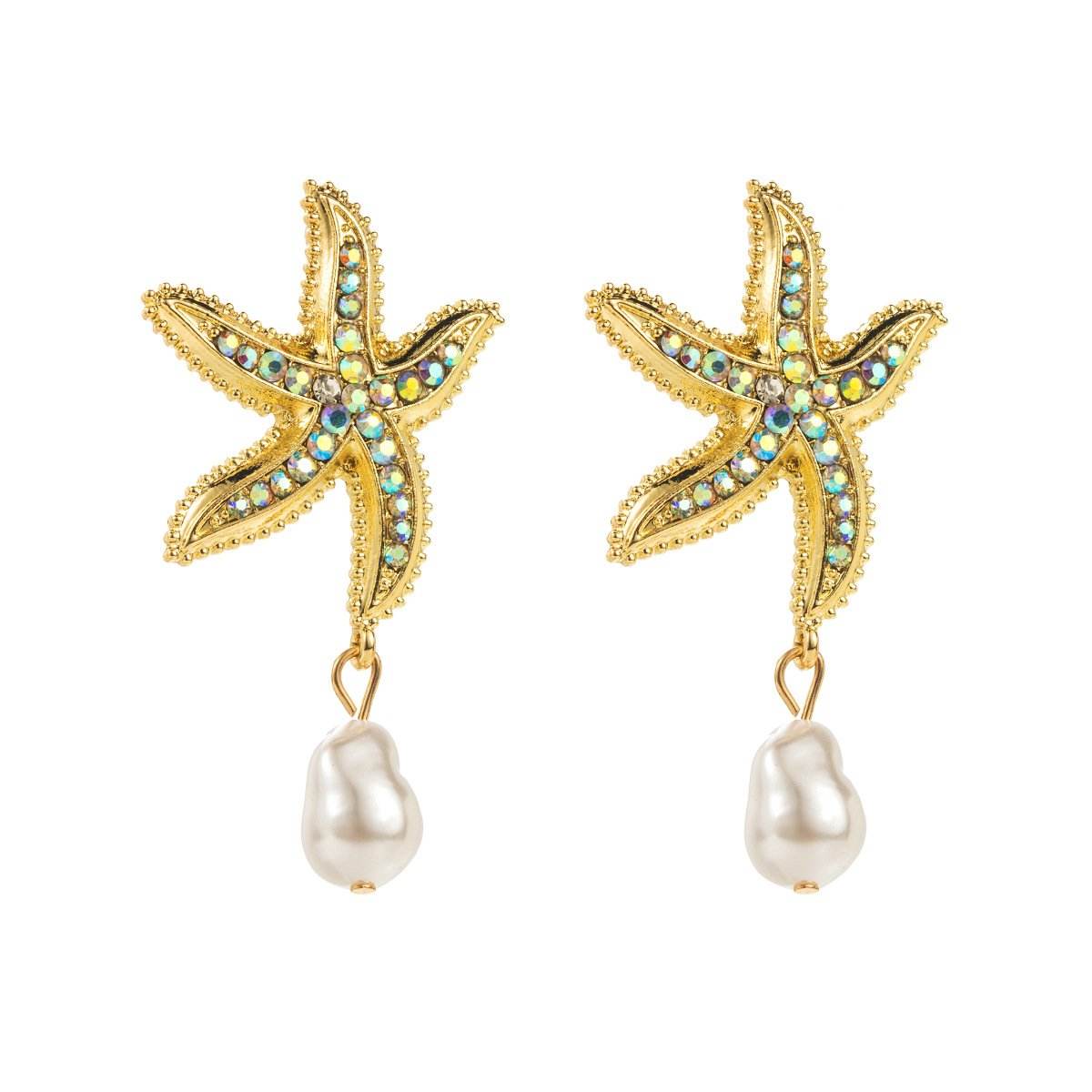 Personalized conch and starfish pendant necklace earrings - Price Value Store