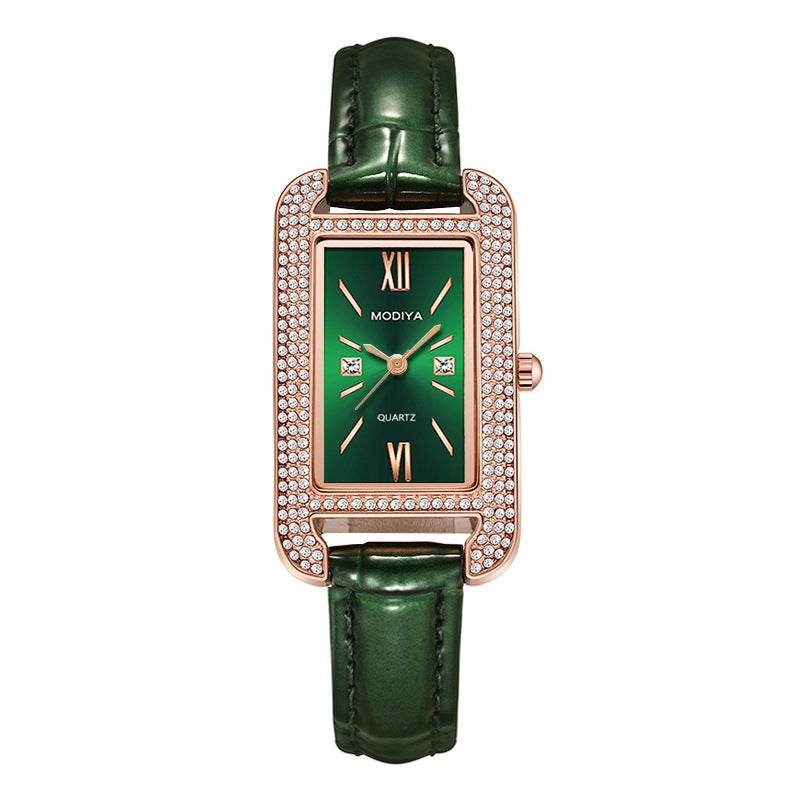 Elegant Diamond Green Dial Women's Watch with Quartz Movement - Price Value Store