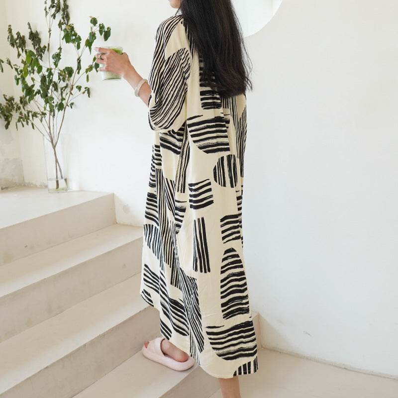 Women's Summer Cotton Silk Nightgown Dress with Belt, Korean Style - Price Value Store