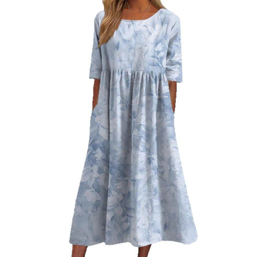 Women's Casual Short Sleeve Printed A-Line Dress with Pocket - Price Value Store
