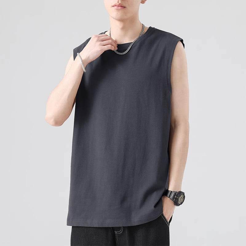 White vest men's spring youth basic loose Hong Kong style sleeveless T-shirt plus size casual bottoming shirt - Price Value Store