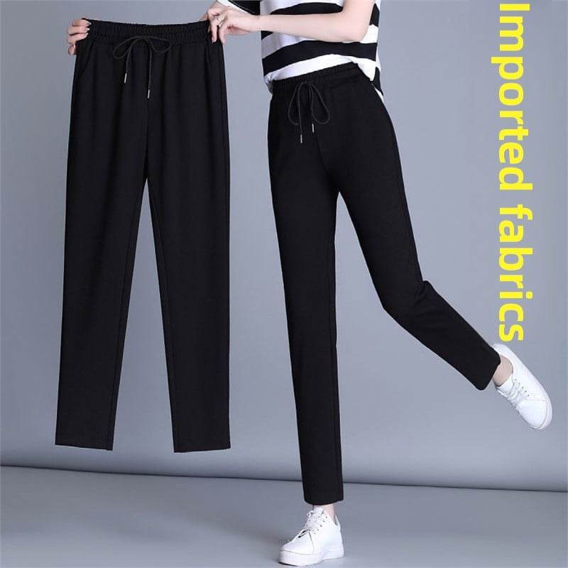 Women's High-Waisted Cotton Straight Casual Pants ? Summer Thin Elastic Trousers - Price Value Store