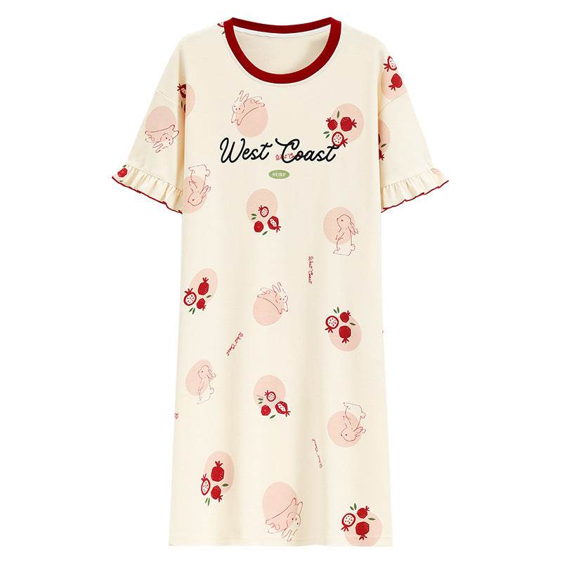 Women's Cotton Antibacterial Summer Nightgown, Cute Cartoon Sleepwear, Sizes M-4XL - Price Value Store