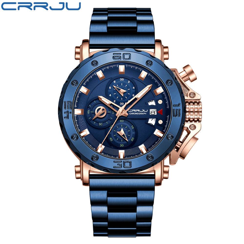 Men's Stainless Steel Quartz Watch with Oversized Dial - Price Value Store