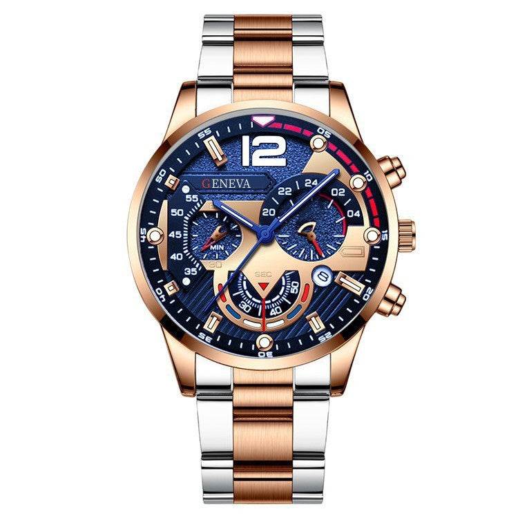 Men's Fashion Stainless Steel Band Quartz Watch with Calendar - Price Value Store