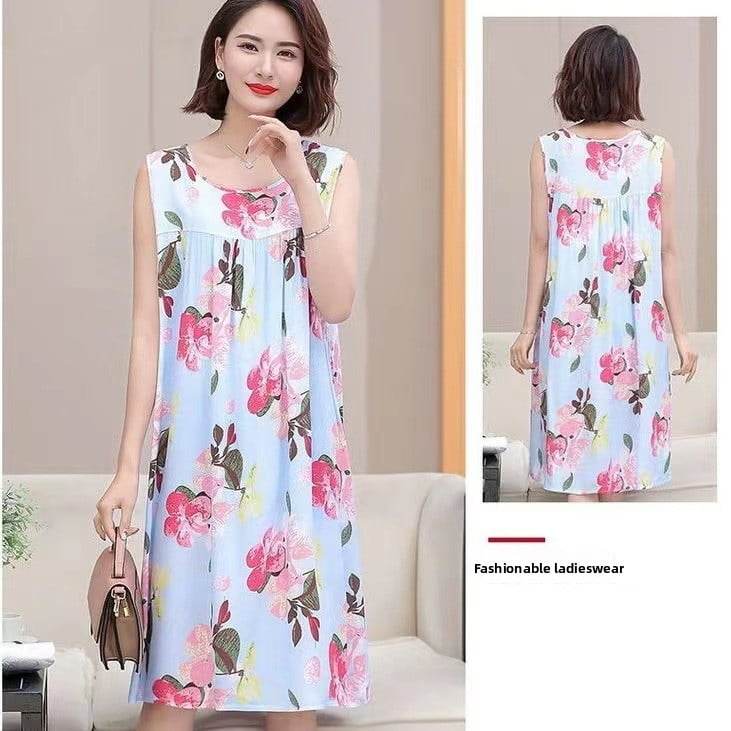 Women's Summer Sleeveless Cotton Silk Nightgown - Price Value Store